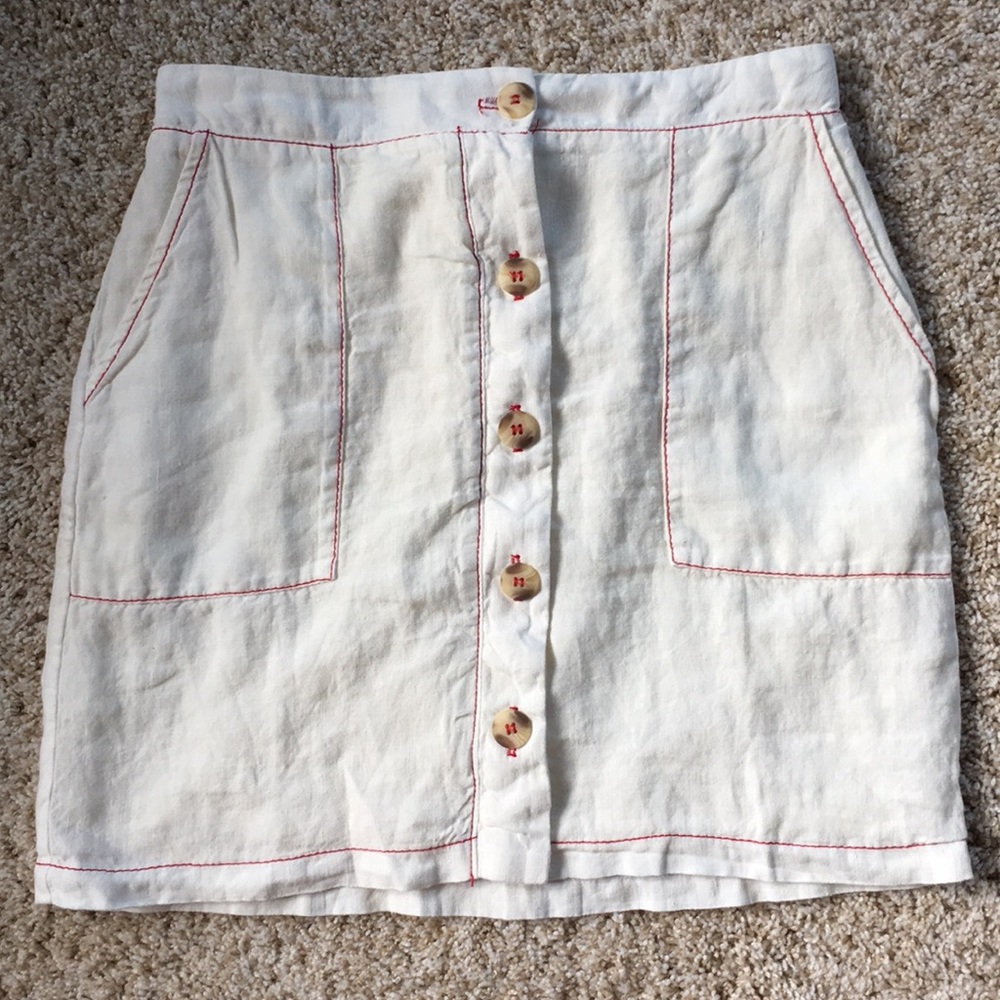 White linen mini skirt from Anthropologie